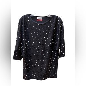 Sakowitz Tapemeasure Black & White Polka Dot Shirt Size M 100% Cotton